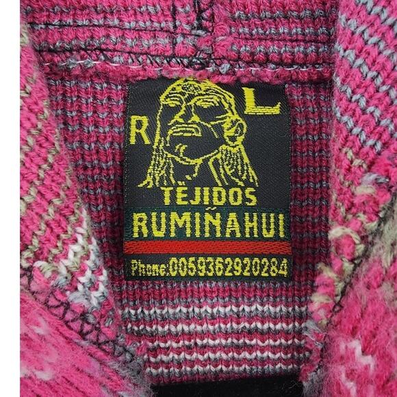 Tejidos Ruminahui Jacket Pink Grey White Lama Large - Picture 6 of 7